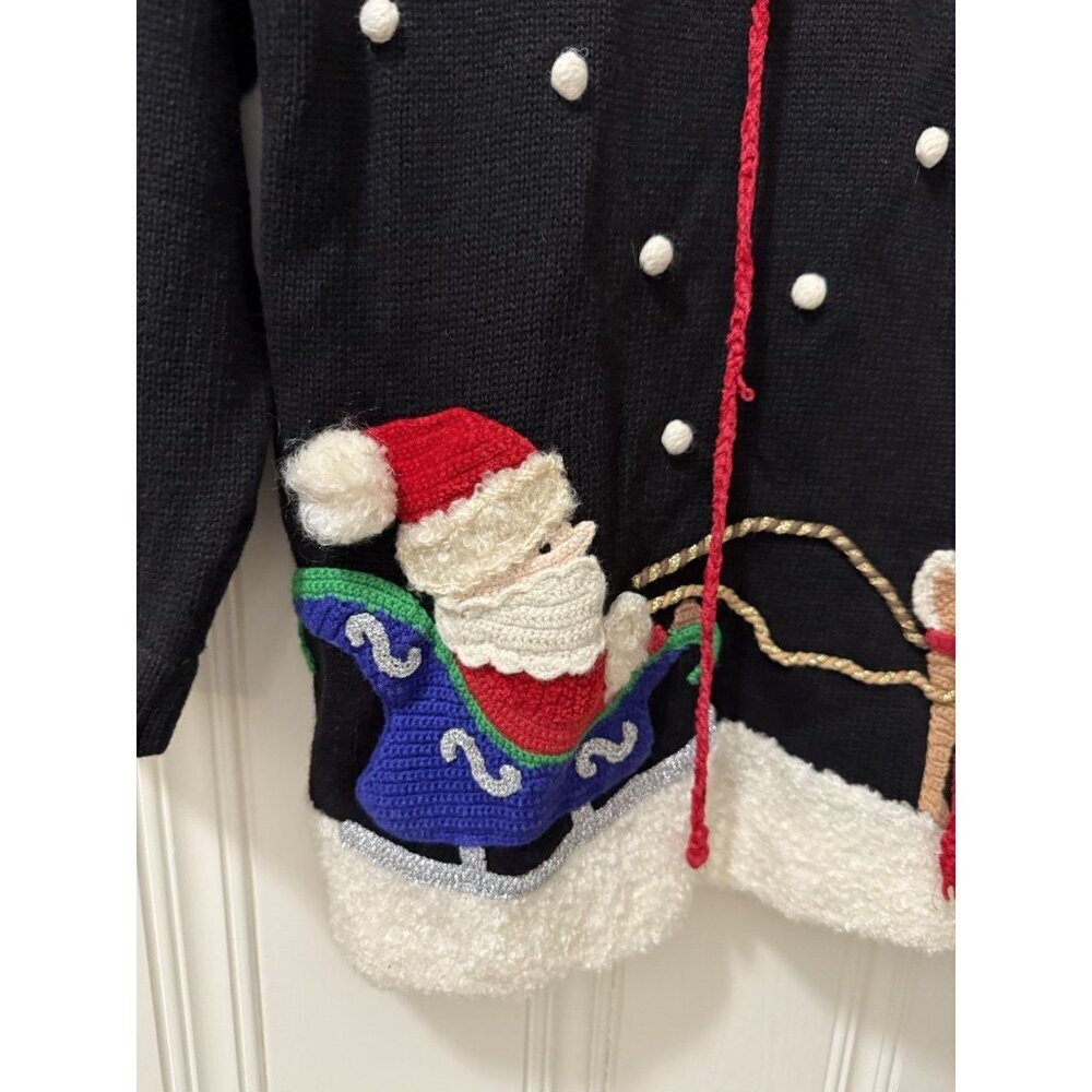Vintage Jack B. Quick Christmas Sweater Santa Claus ugly Black Size Large - Picture 2 of 9